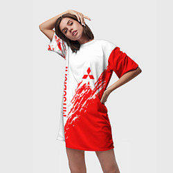 Футболка женская длинная Mitsubishi - красная текстура, цвет: 3D-принт — фото 2