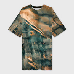 Футболка женская длинная Абстрактное множество красок и разломов на поверхн, цвет: 3D-принт