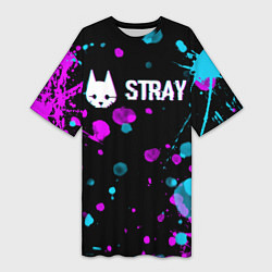 Футболка женская длинная Stray - кляксы - неон, цвет: 3D-принт