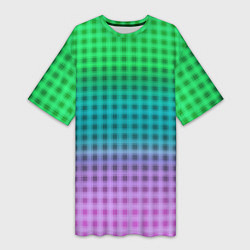Футболка женская длинная Gradient lilac green plaid, цвет: 3D-принт
