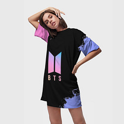 Футболка женская длинная BTS Blue And Pink, цвет: 3D-принт — фото 2