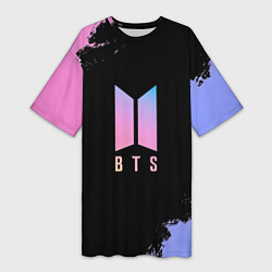 Футболка женская длинная BTS Blue And Pink, цвет: 3D-принт