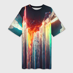 Футболка женская длинная Яркие светящиеся осколки, цвет: 3D-принт