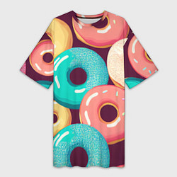 Футболка женская длинная Пончики и только пончики, цвет: 3D-принт
