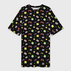 Футболка женская длинная 90s pattern on black, цвет: 3D-принт