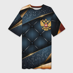 Футболка женская длинная Золотой герб России на объемном фоне, цвет: 3D-принт