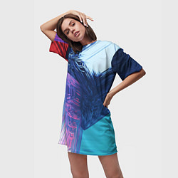 Футболка женская длинная Абстрактные ледяные кубы - Розовый и синий, цвет: 3D-принт — фото 2