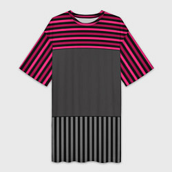 Женская длинная футболка Комбинированный серый с красным полосатый узор