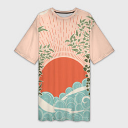 Женская длинная футболка Бурные волны на закате