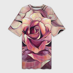 Женская длинная футболка Крупная роза маслом