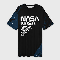 Футболка женская длинная Nasa надпись, цвет: 3D-принт