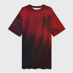 Женская длинная футболка Красные абстрактные волны во тьме