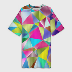 Футболка женская длинная Радужные трехмерные треугольники, цвет: 3D-принт