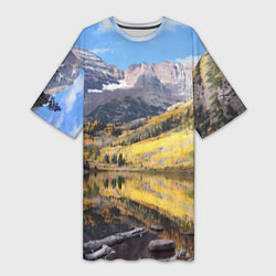 Женская длинная футболка Красивая река между гор