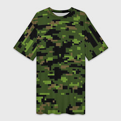 Женская длинная футболка Камуфляж лесной пиксель