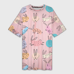 Женская длинная футболка Много кроликов