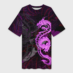 Женская длинная футболка Неоновый дракон purple dragon