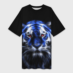 Женская длинная футболка Синий неоновый тигр