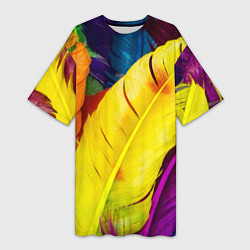 Женская длинная футболка Разноцветные перья птиц