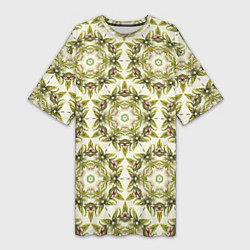 Женская длинная футболка Цветы абстрактные зелёные