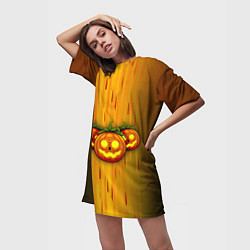 Футболка женская длинная Тыквы-Хэллоуин, цвет: 3D-принт — фото 2