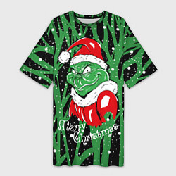 Женская длинная футболка Santa Claus, Grinch - Christmas thief