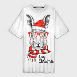 Женская длинная футболка Santa Rabbit Merry Christmas!