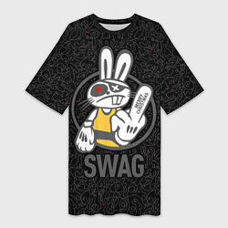 Футболка женская длинная SWAG, bad rabbit, merry Christmas, цвет: 3D-принт