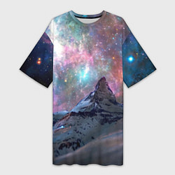 Женская длинная футболка Снежная вершина и бесконечное космическое простран