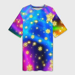 Женская длинная футболка Снежинки и звезды - яркие цвета