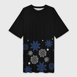 Женская длинная футболка Снежинки - Новогодние