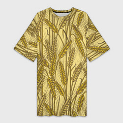 Женская длинная футболка Винтажные колоски пшеницы