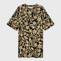 Женская длинная футболка Золотые узоры - цветы