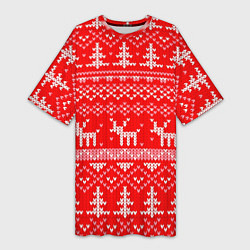 Женская длинная футболка Рождественский красный свитер с оленями