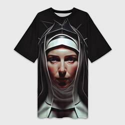 Женская длинная футболка Нейросеть: монахиня