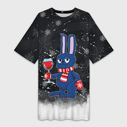 Женская длинная футболка Новогодний кролик с бокалом