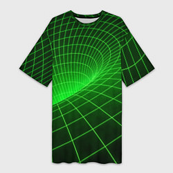 Женская длинная футболка Зелёная неоновая чёрная дыра