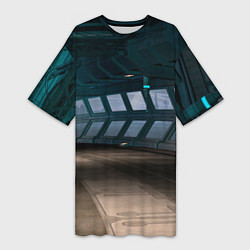 Женская длинная футболка Коридор космической станции