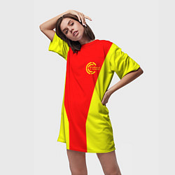 Футболка женская длинная FIRM желто-красная, цвет: 3D-принт — фото 2