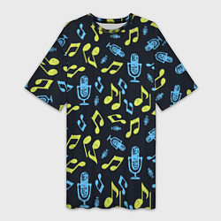 Женская длинная футболка Микрофон и ноты