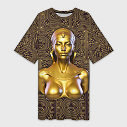 Футболка женская длинная Золотой бюст египетской принцессы, цвет: 3D-принт
