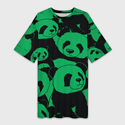 Футболка женская длинная Panda green pattern, цвет: 3D-принт