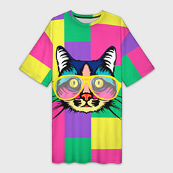 Женская длинная футболка Кот в стиле поп-арт