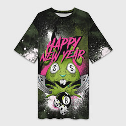 Футболка женская длинная Geen rabbit happy new year, цвет: 3D-принт