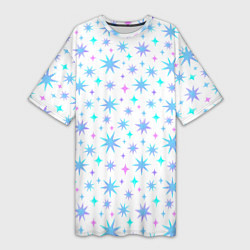 Женская длинная футболка Разноцветные звезды на белом фоне