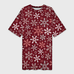 Женская длинная футболка Новогодний узор из снежинок