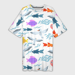 Женская длинная футболка Рыбки и чайки