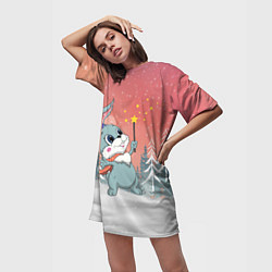 Футболка женская длинная Зайчик с волшебной палочкой, цвет: 3D-принт — фото 2