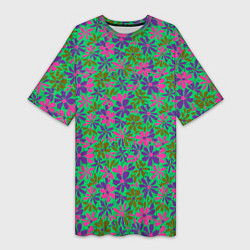 Женская длинная футболка Яркий неоновый цветочный узор