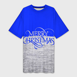 Футболка женская длинная Merry Christmas синий, цвет: 3D-принт